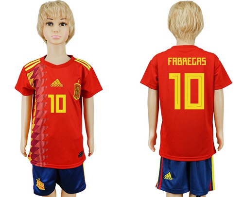 Spain #10 Fabregas Red Home Kid Soccer Country Jersey